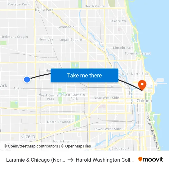 Laramie & Chicago (North) to Harold Washington College map