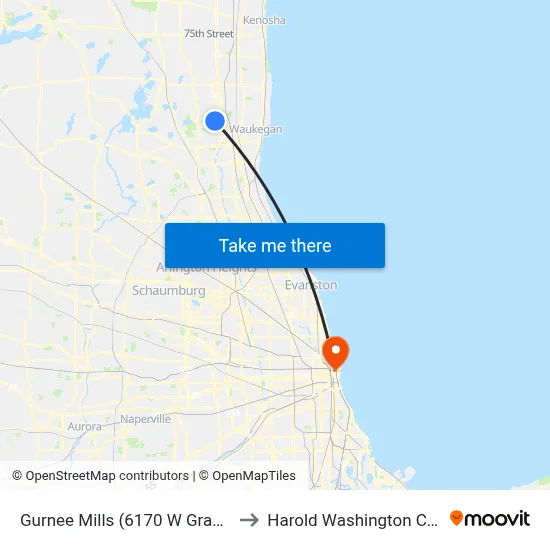 Gurnee Mills (6170 W Grand Ave) to Harold Washington College map