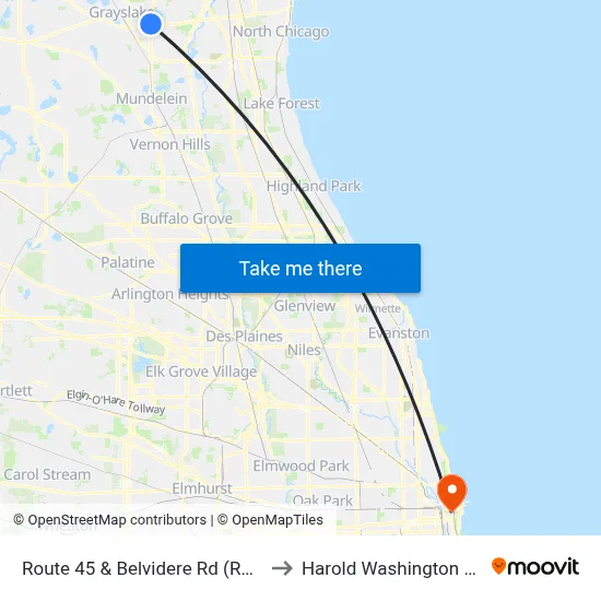 Route 45 & Belvidere Rd (Route 120) to Harold Washington College map