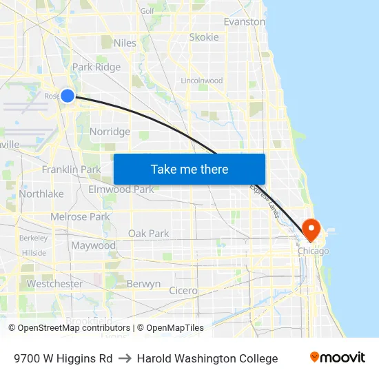 9700 W Higgins Rd to Harold Washington College map