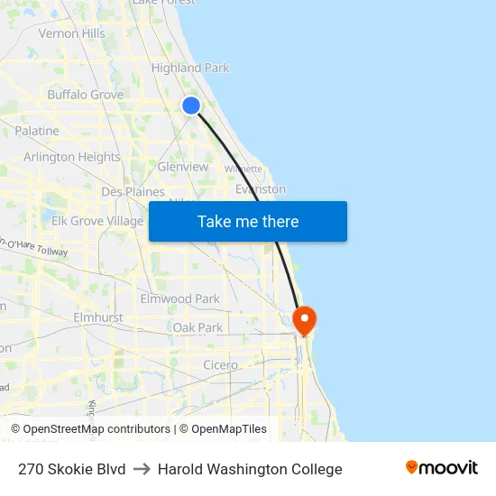 270 Skokie Blvd to Harold Washington College map
