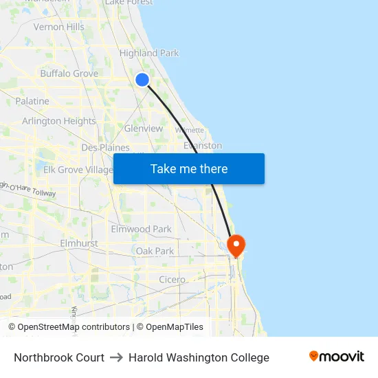 Northbrook Court to Harold Washington College map