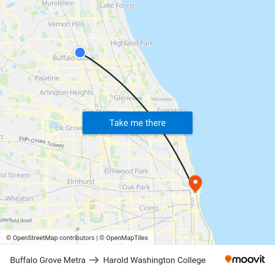 Buffalo Grove Metra to Harold Washington College map