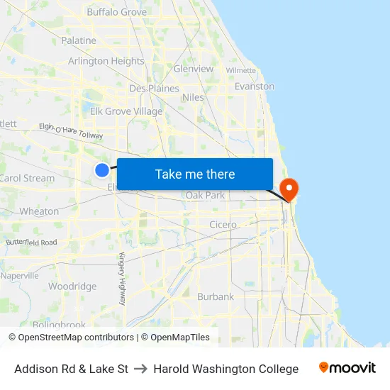 Addison Rd & Lake St to Harold Washington College map