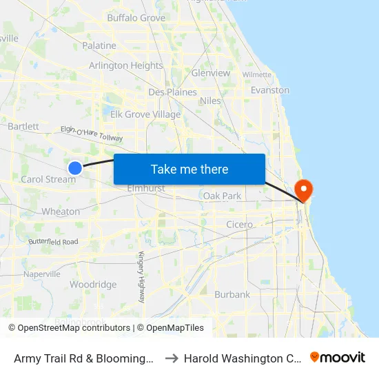 Army Trail Rd & Bloomingdale Rd to Harold Washington College map