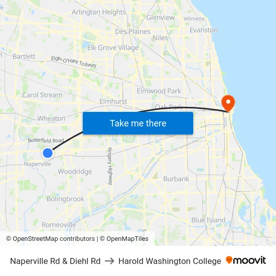Naperville Rd & Diehl Rd to Harold Washington College map
