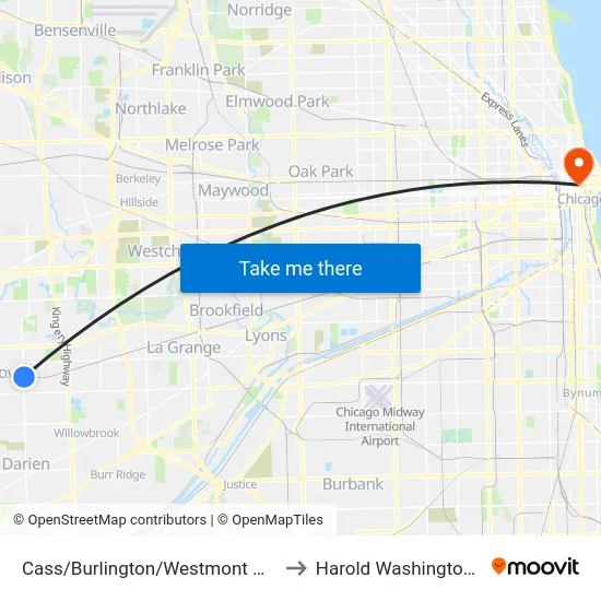 Cass/Burlington/Westmont Metra Station to Harold Washington College map