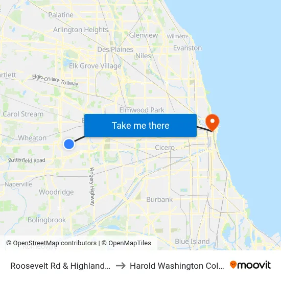 Roosevelt Rd & Highland Ave to Harold Washington College map