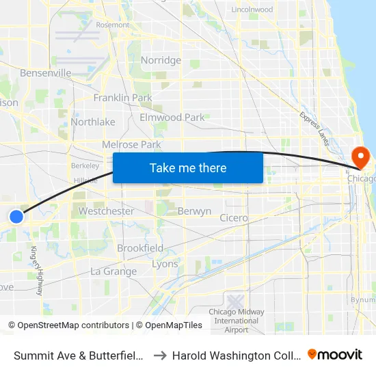 Summit Ave & Butterfield Rd to Harold Washington College map