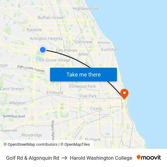 Golf Rd & Algonquin Rd to Harold Washington College map