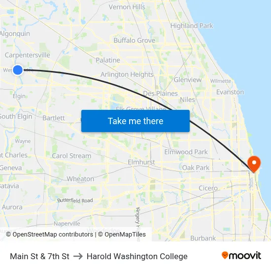 Main St & 7th St to Harold Washington College map