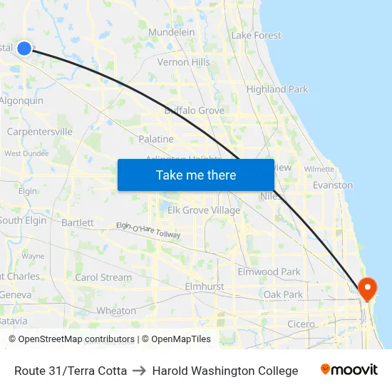 Route 31/Terra Cotta to Harold Washington College map