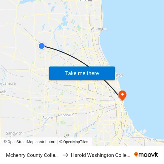 Mchenry County College to Harold Washington College map