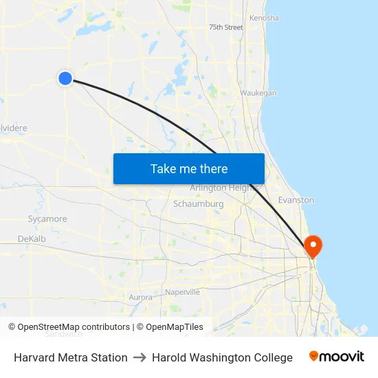 Harvard Metra Station to Harold Washington College map