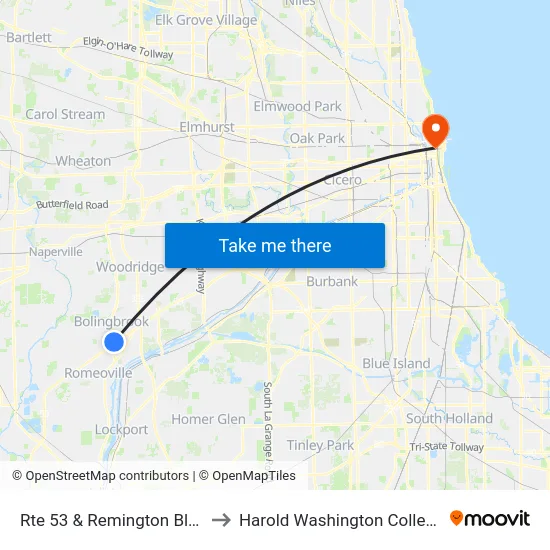Rte 53 & Remington Blvd to Harold Washington College map