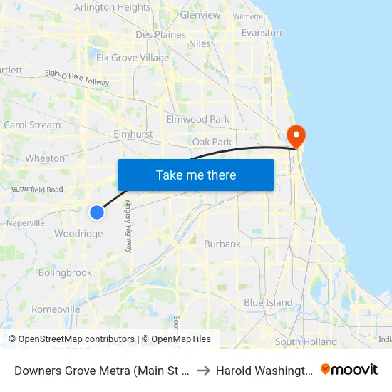 Downers Grove Metra (Main St & Burlington Ave) to Harold Washington College map