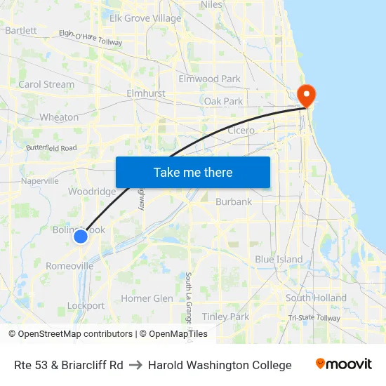 Rte 53 & Briarcliff Rd to Harold Washington College map