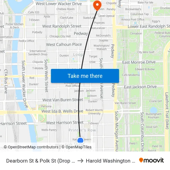 Dearborn St & Polk St (Drop Off Only) to Harold Washington College map