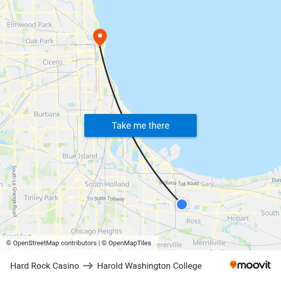 Hard Rock Casino to Harold Washington College map