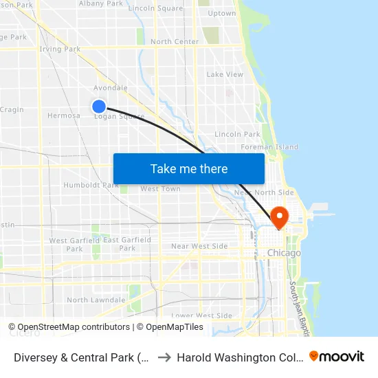 Diversey & Central Park (East) to Harold Washington College map