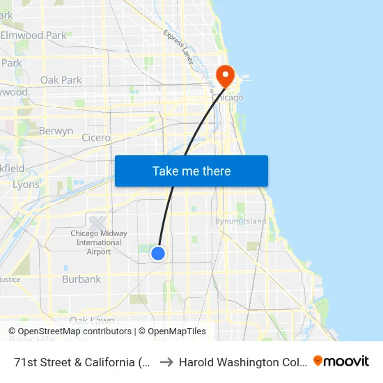 71st Street & California (East) to Harold Washington College map