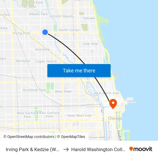 Irving Park & Kedzie (West) to Harold Washington College map