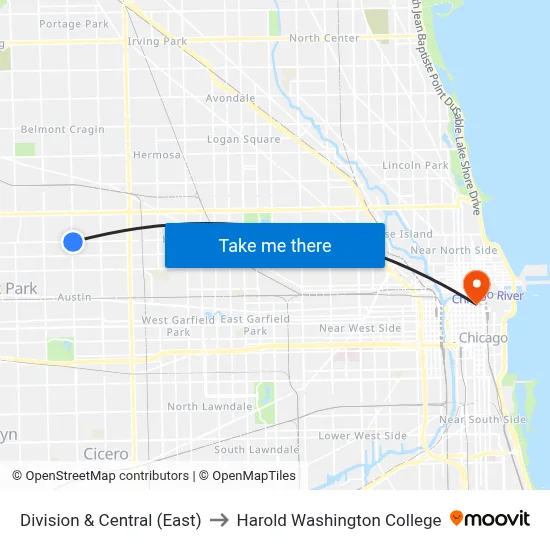 Division & Central (East) to Harold Washington College map