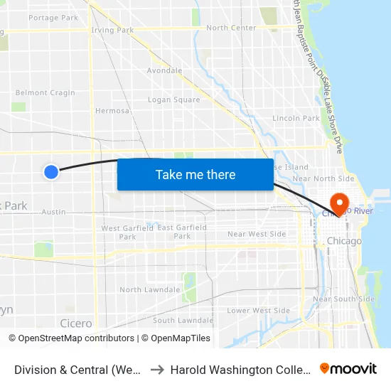 Division & Central (West) to Harold Washington College map