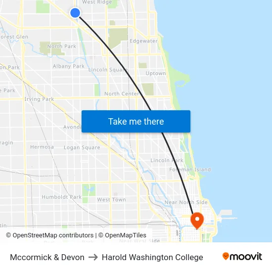 Mccormick & Devon to Harold Washington College map