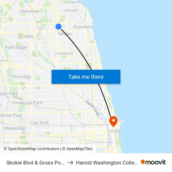 Skokie Blvd & Gross Point to Harold Washington College map