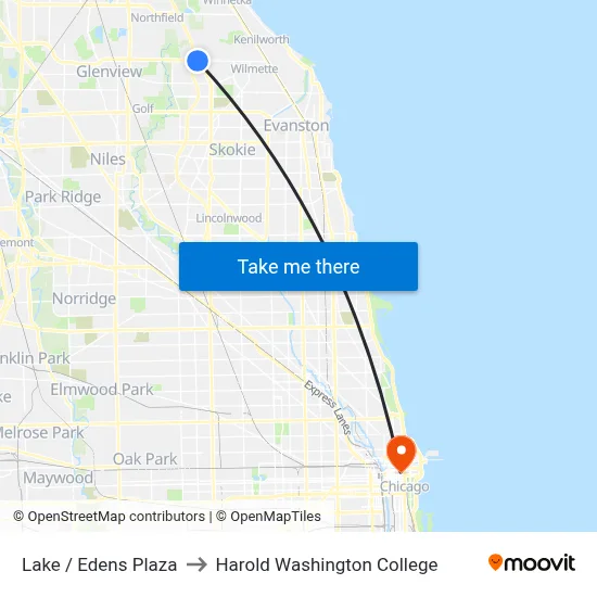 Lake / Edens Plaza to Harold Washington College map