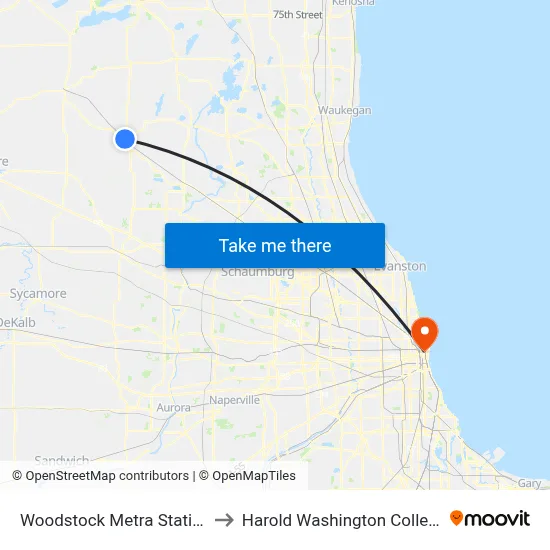 Woodstock Metra Station to Harold Washington College map