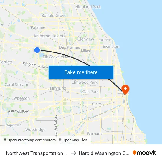 Northwest Transportation Center to Harold Washington College map