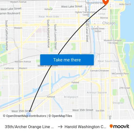 35th/Archer Orange Line Station to Harold Washington College map