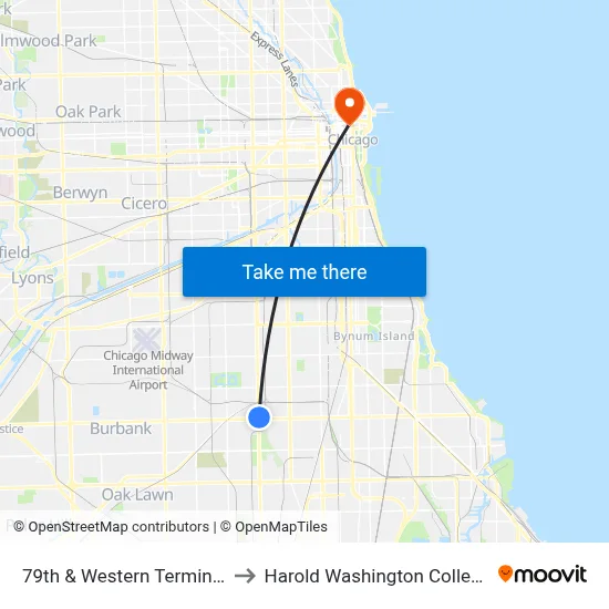 79th & Western Terminal to Harold Washington College map