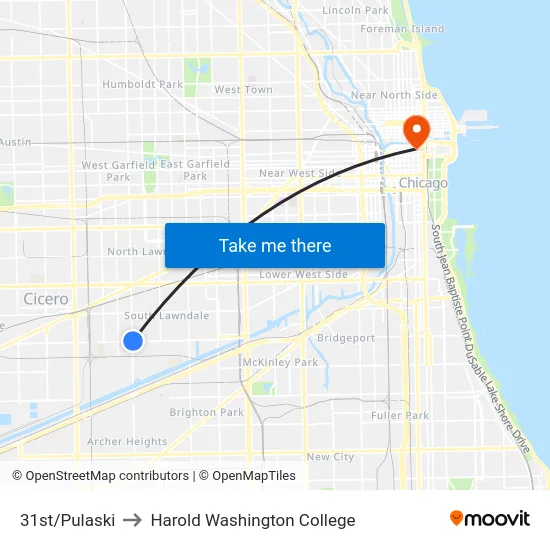31st/Pulaski to Harold Washington College map