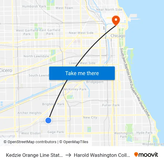 Kedzie Orange Line Station to Harold Washington College map