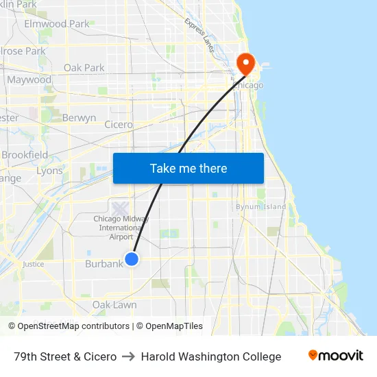 79th Street & Cicero to Harold Washington College map