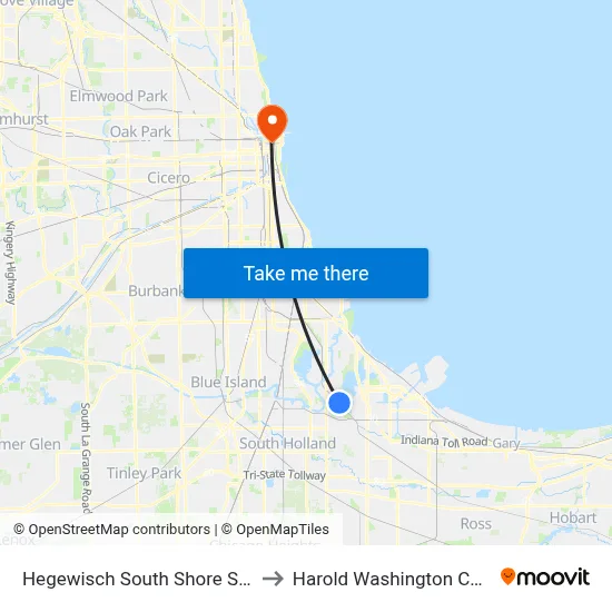Hegewisch South Shore Station to Harold Washington College map