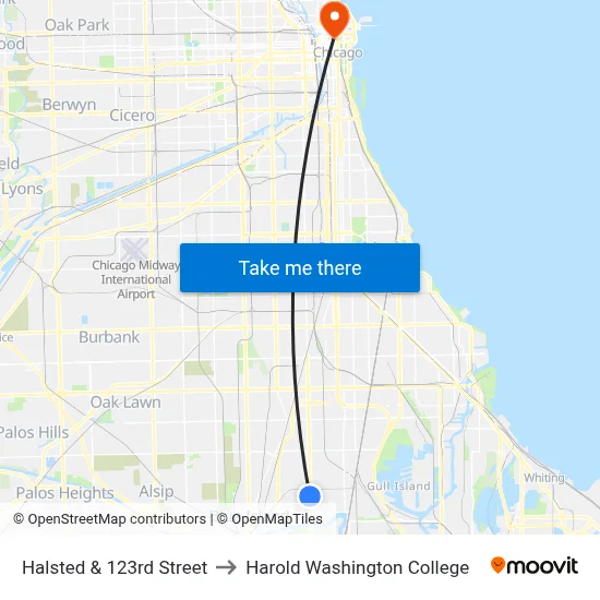 Halsted & 123rd Street to Harold Washington College map