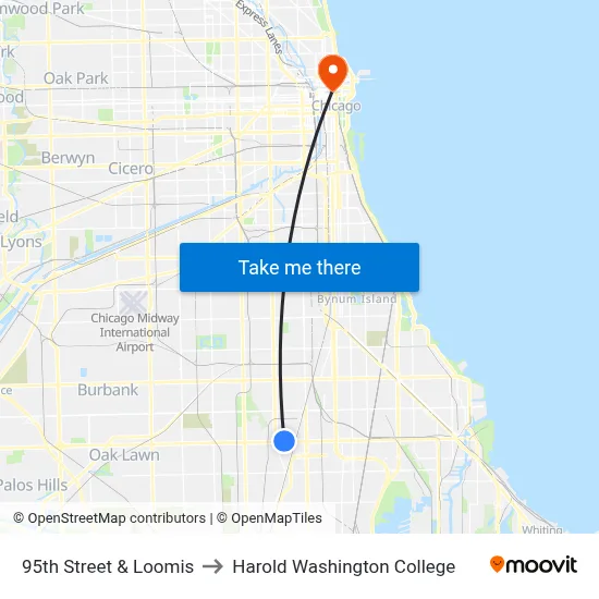 95th Street & Loomis to Harold Washington College map