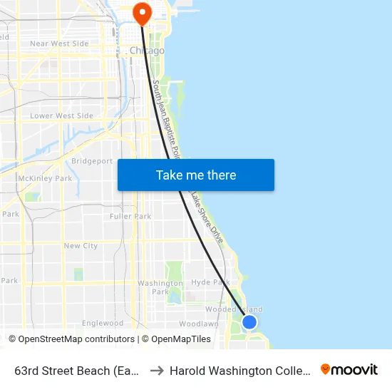 63rd Street Beach (East) to Harold Washington College map