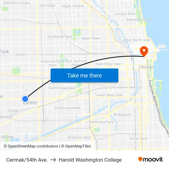 Cermak/54th Ave. to Harold Washington College map