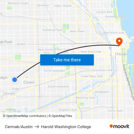 Cermak/Austin to Harold Washington College map