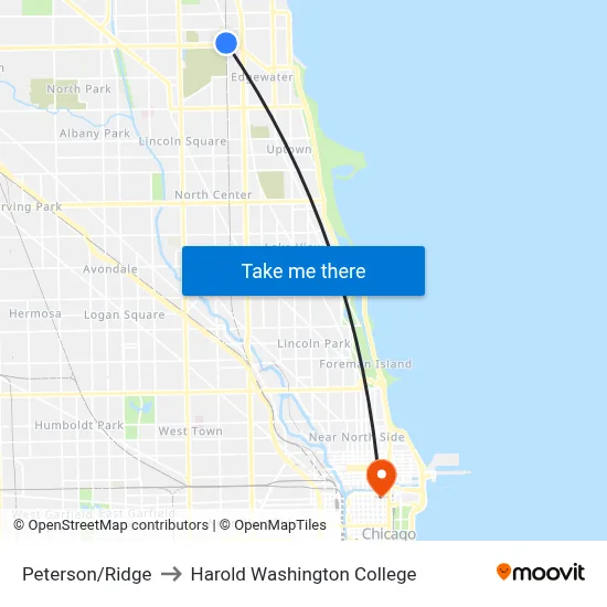 Peterson/Ridge to Harold Washington College map
