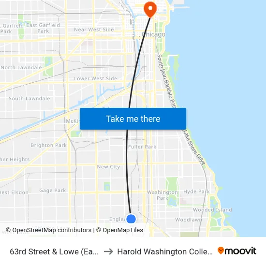 63rd Street & Lowe (East) to Harold Washington College map