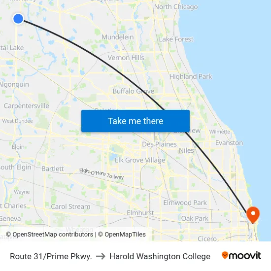 Route 31/Prime Pkwy. to Harold Washington College map