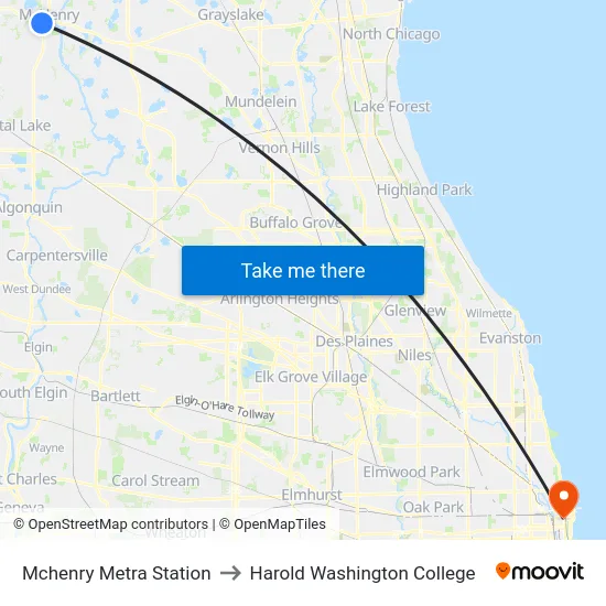 Mchenry Metra Station to Harold Washington College map
