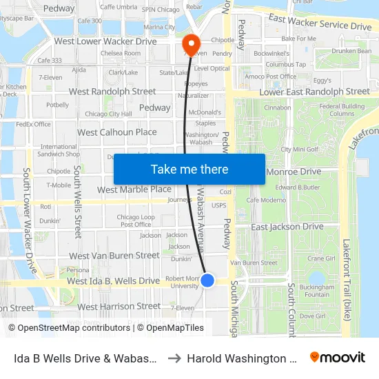 Ida B Wells Drive & Wabash (West) to Harold Washington College map