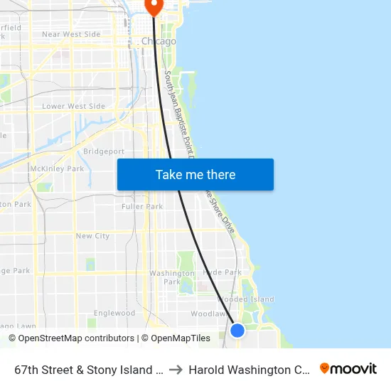 67th Street & Stony Island (East) to Harold Washington College map